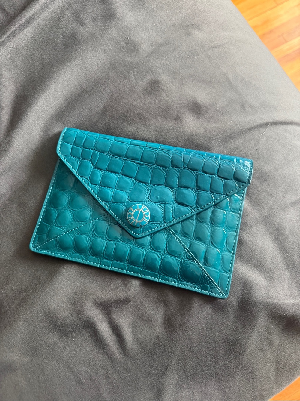 henri bendel Teal Croc-Embossed Envelope Clutch